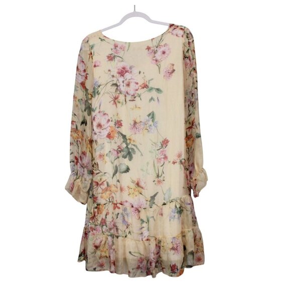 NWT BELLAMBRA Silk Blend Tiered Hem Mini Dress Yellow Floral Size Medium Italy - Picture 12 of 16